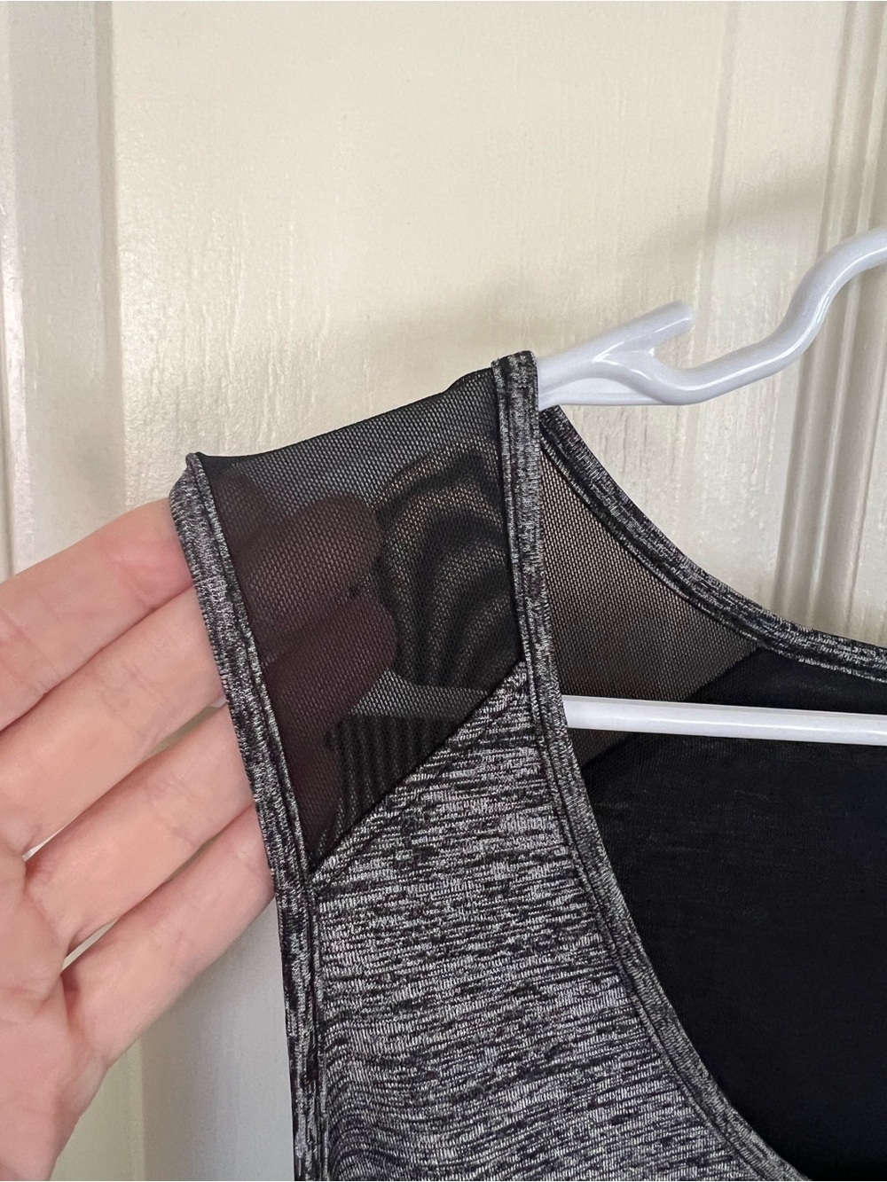 Athleta Gray Space Dye Sleeveless Tie Waist Dress Mesh Shoulder Size Large - Picture 5 of 9